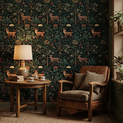 Vintage Floral Wallpaper Deer Nature Wall Mural