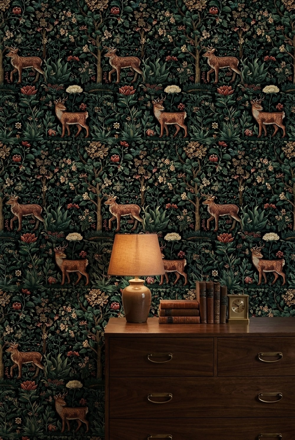 Vintage Floral Wallpaper Deer Nature Wall Mural