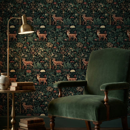 Vintage Floral Wallpaper Deer Nature Wall Mural
