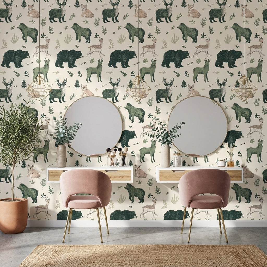 Animals Wallpaper Botanical Illustrative Mural