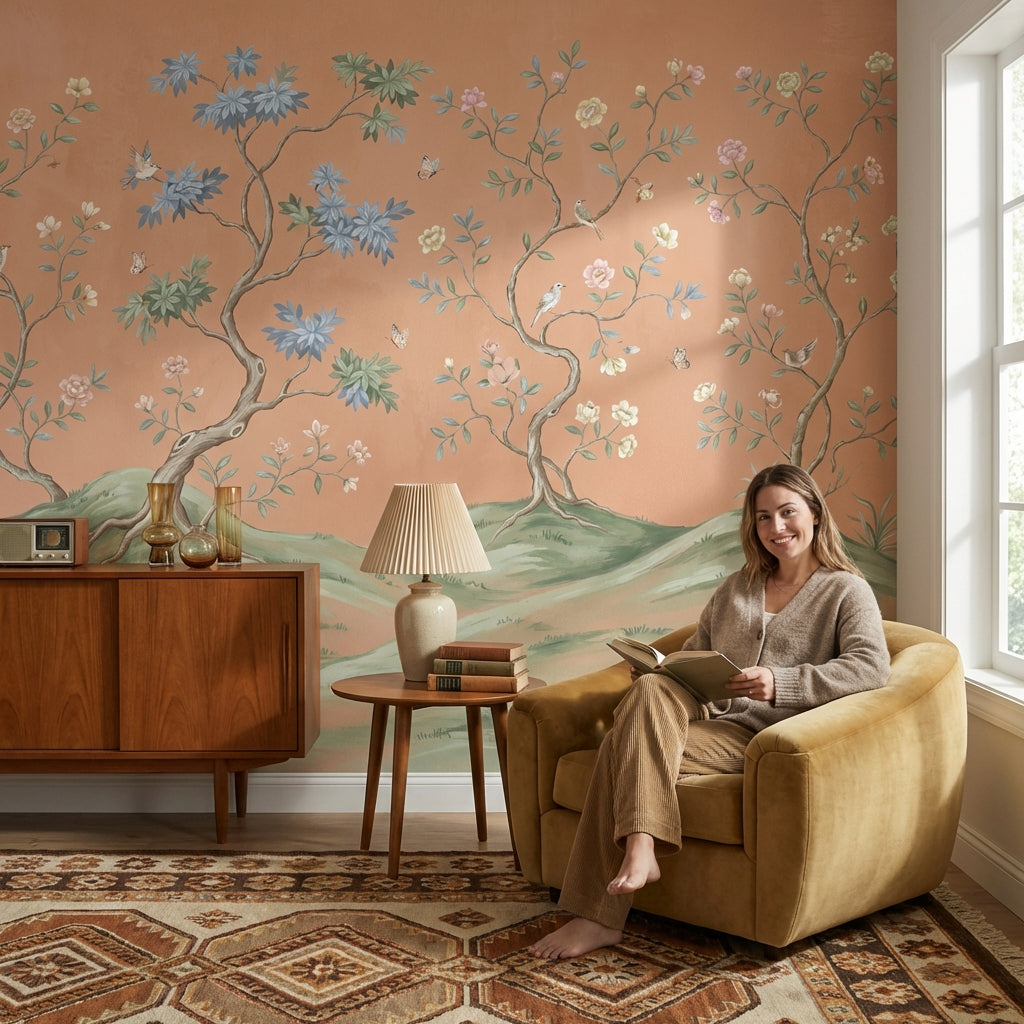 Floral Wallpaper Birds Trees Wall Mural