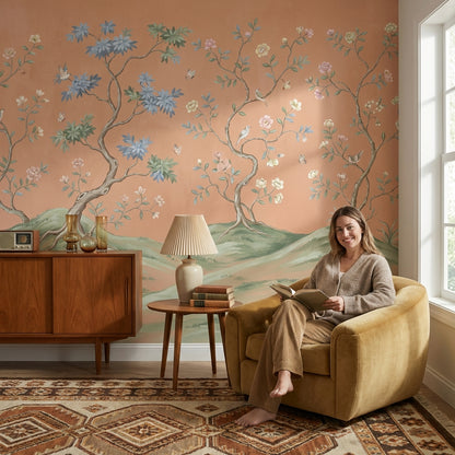 Floral Wallpaper Birds Trees Wall Mural