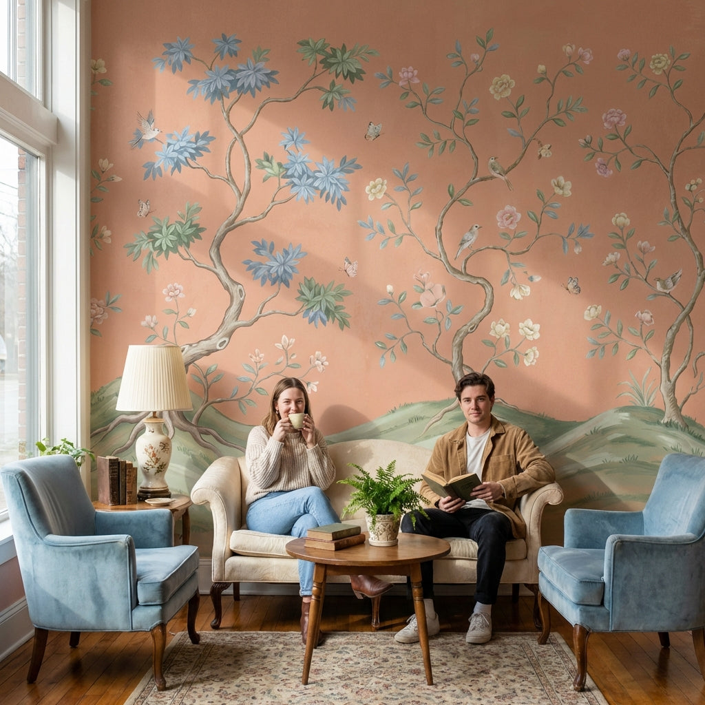 Floral Wallpaper Birds Trees Wall Mural