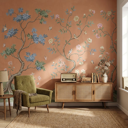 Floral Wallpaper Birds Trees Wall Mural