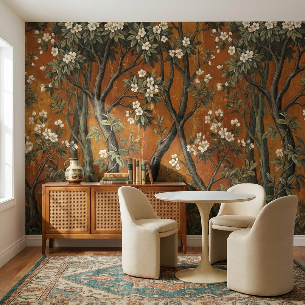 Vintage Floral Wallpaper Natural Trees Wall Mural