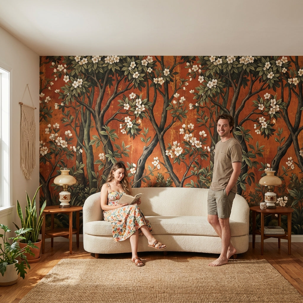 Vintage Floral Wallpaper Natural Trees Wall Mural