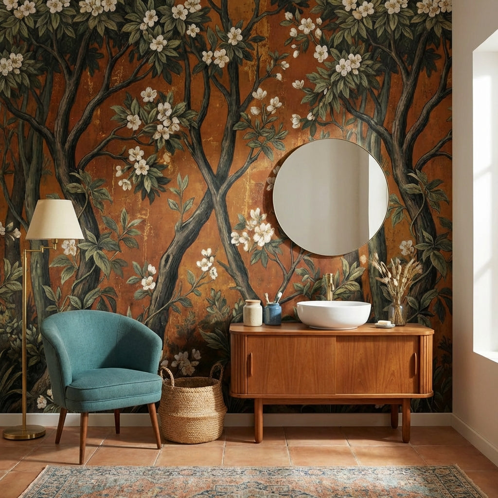 Vintage Floral Wallpaper Natural Trees Wall Mural