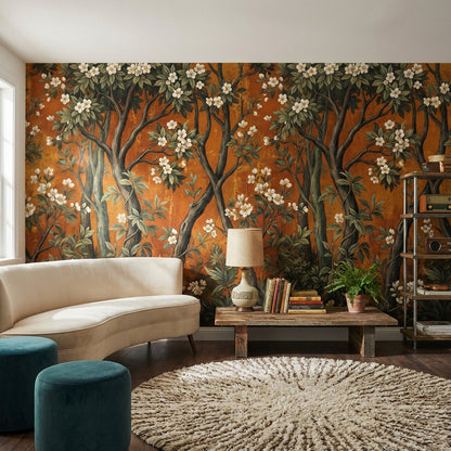 Vintage Floral Wallpaper Natural Trees Wall Mural