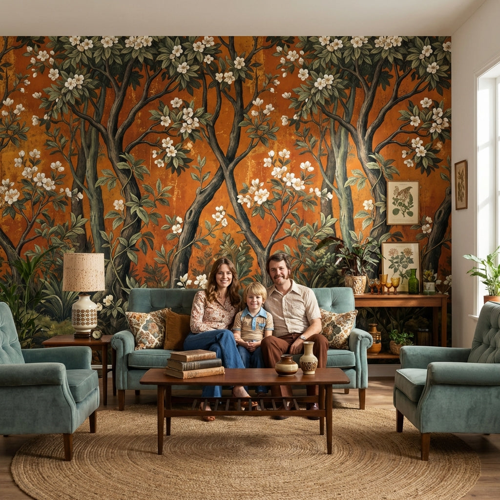 Vintage Floral Wallpaper Natural Trees Wall Mural