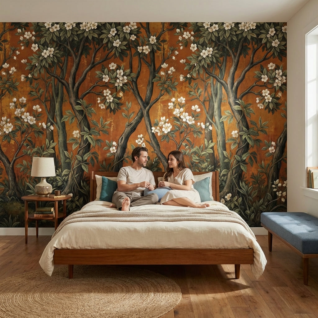 Vintage Floral Wallpaper Natural Trees Wall Mural