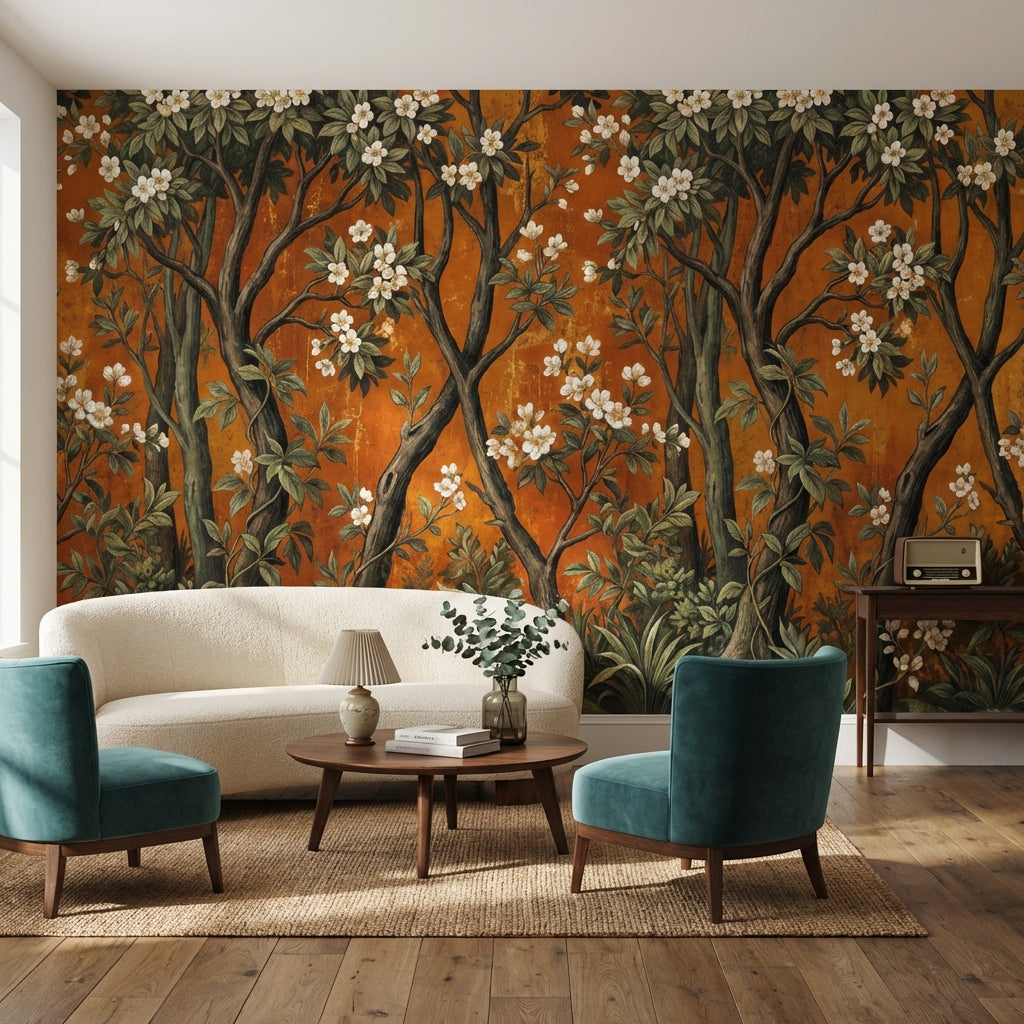 Vintage Floral Wallpaper Natural Trees Wall Mural
