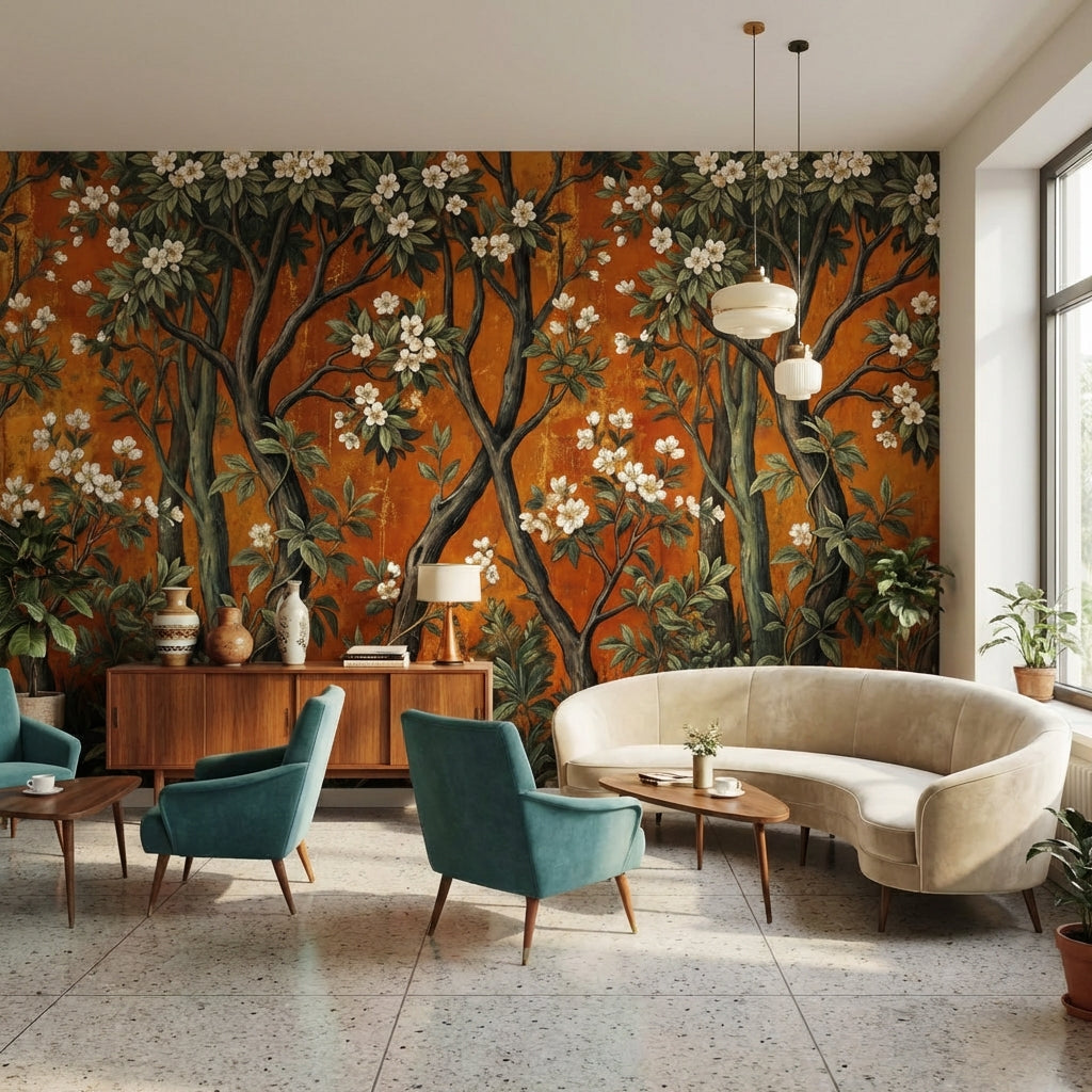 Vintage Floral Wallpaper Natural Trees Wall Mural