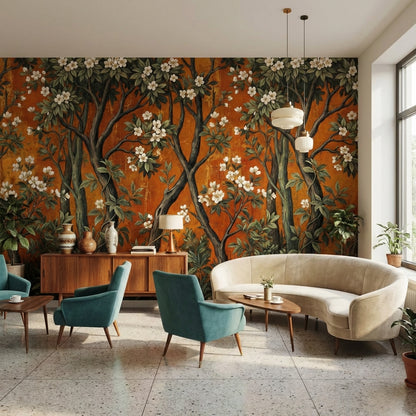 Vintage Floral Wallpaper Natural Trees Wall Mural