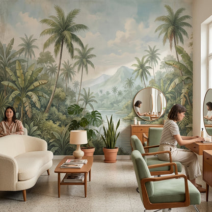 Cloudy Sky Wallpaper Palm Trees Mountain Wall Mural