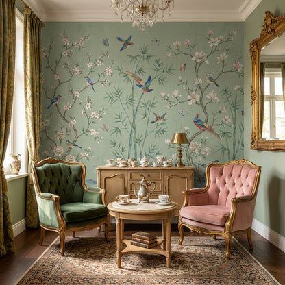 Floral Birds Wallpaper Bamboo Vintage Wall Mural