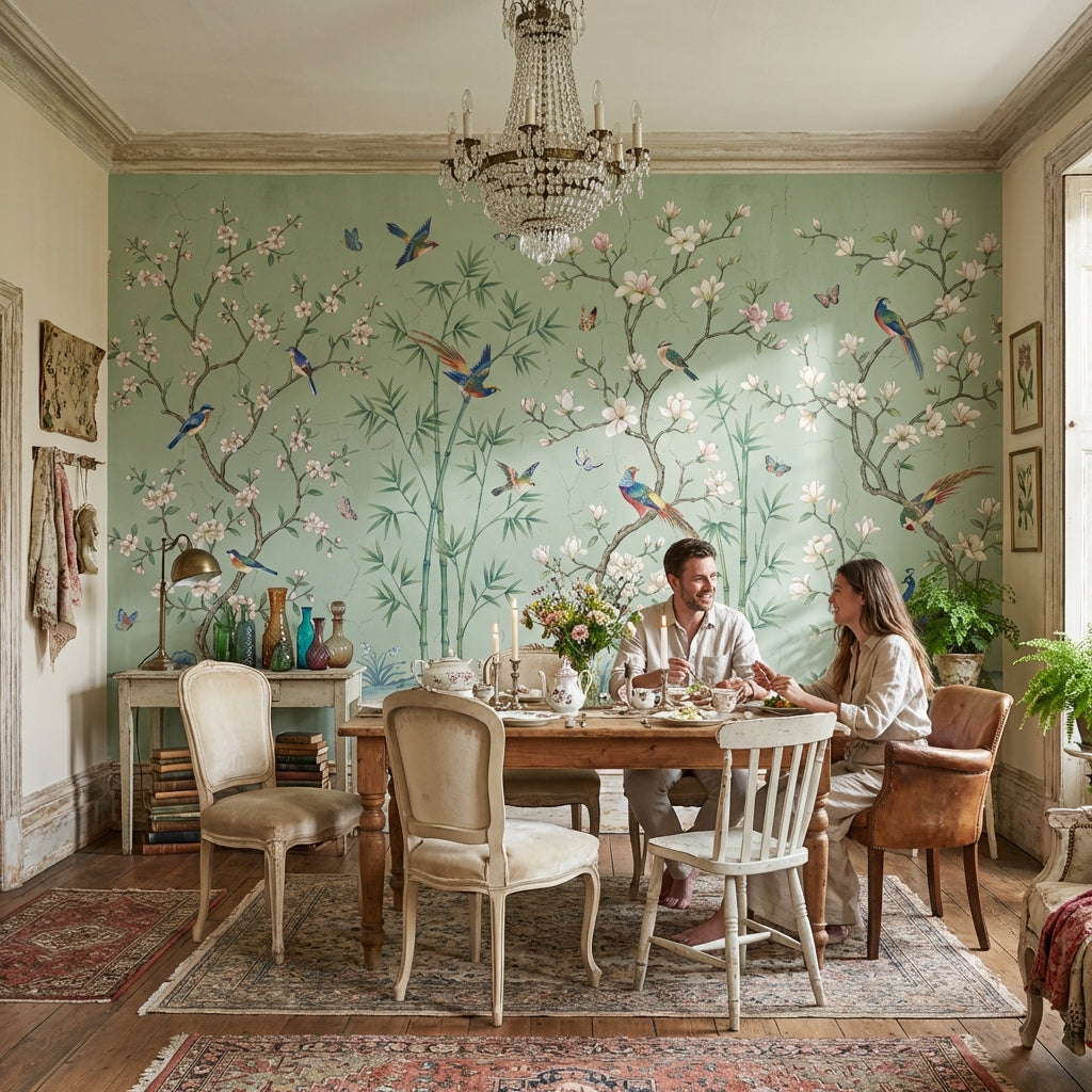 Floral Birds Wallpaper Bamboo Vintage Wall Mural
