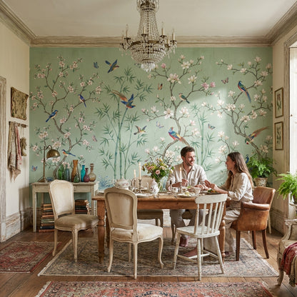 Floral Birds Wallpaper Bamboo Vintage Wall Mural