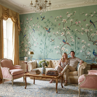 Floral Birds Wallpaper Bamboo Vintage Wall Mural