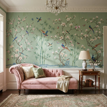 Floral Birds Wallpaper Bamboo Vintage Wall Mural
