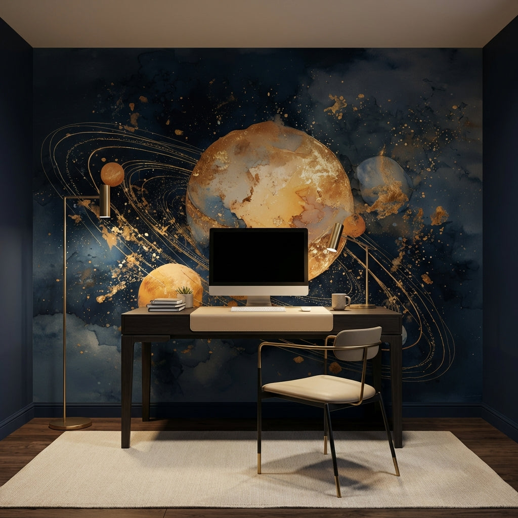 Cosmic Planets Wallpaper Celestial Abstract Wall Decor