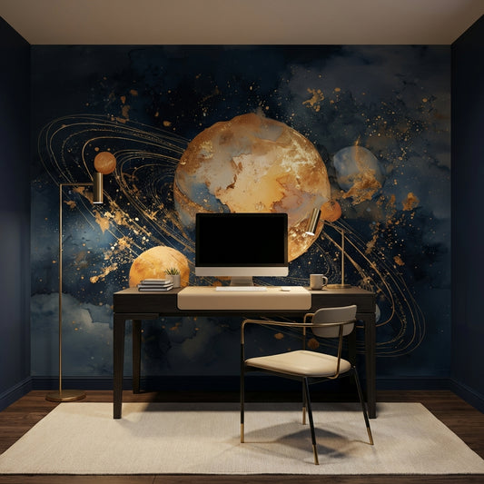 Cosmic Planets Wallpaper Celestial Abstract Wall Decor