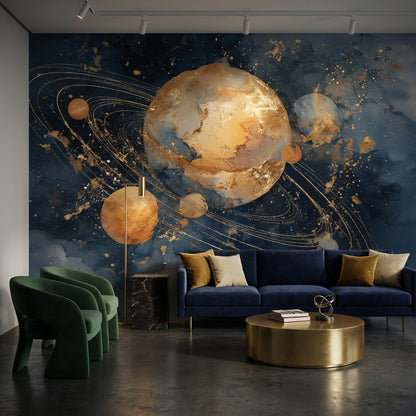 Cosmic Planets Wallpaper Celestial Abstract Wall Decor