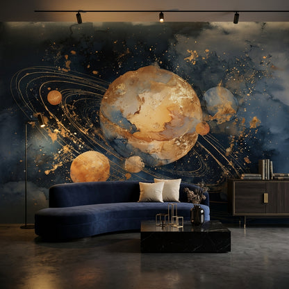 Cosmic Planets Wallpaper Celestial Abstract Wall Decor