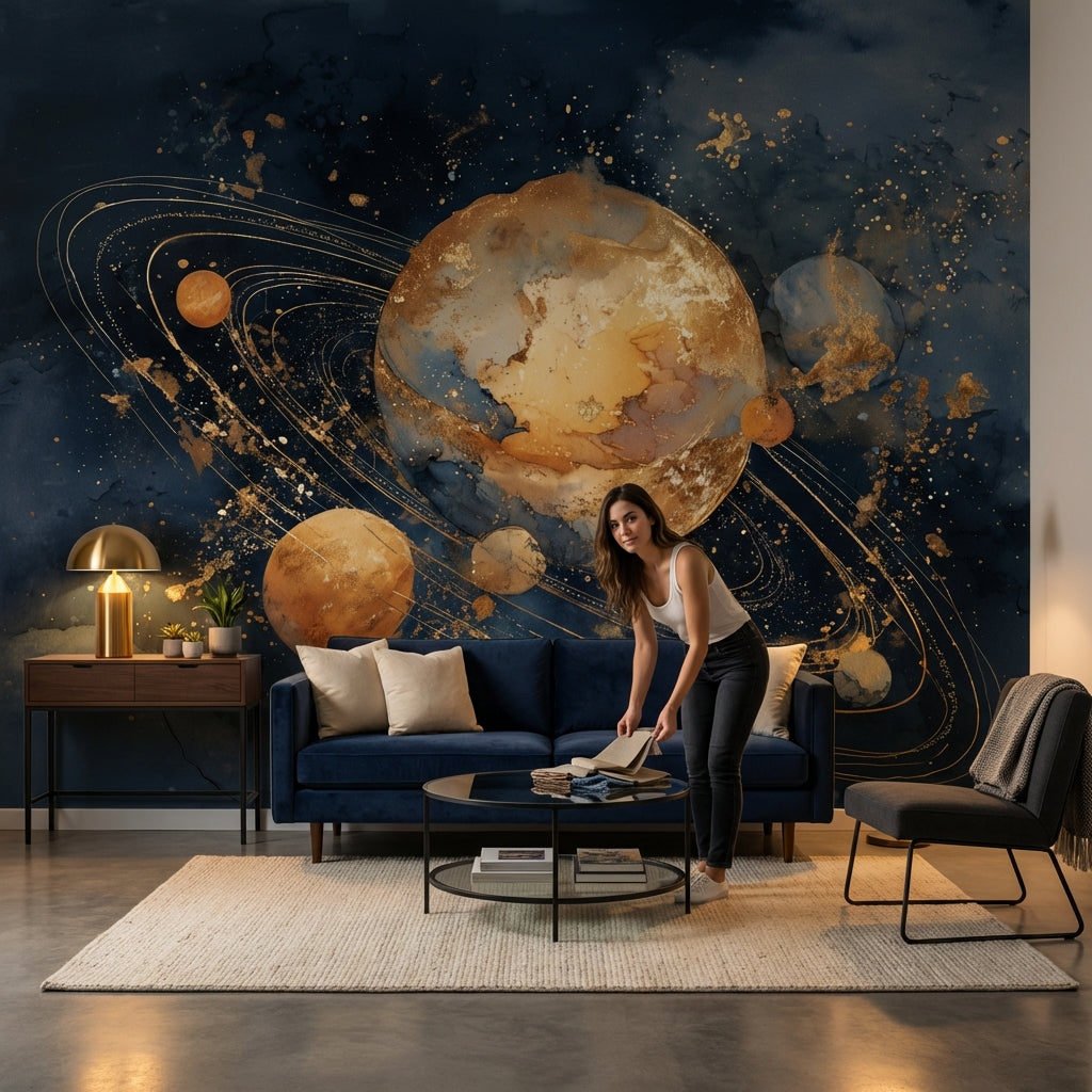 Cosmic Planets Wallpaper Celestial Abstract Wall Decor