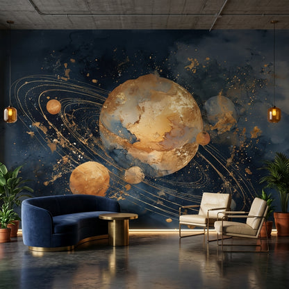 Cosmic Planets Wallpaper Celestial Abstract Wall Decor
