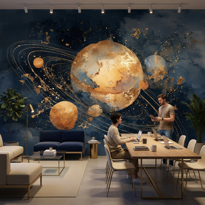 Cosmic Planets Wallpaper Celestial Abstract Wall Decor