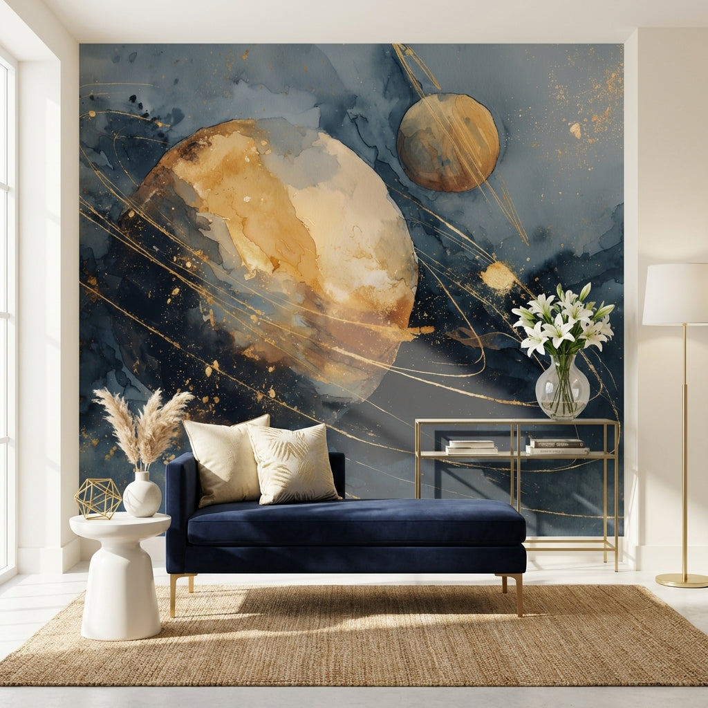 Cosmic Planets Wallpaper Abstract Celestial Wall Mural