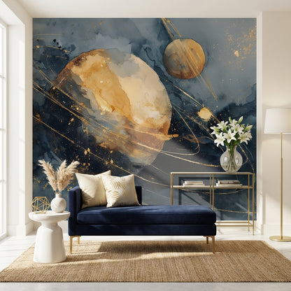 Cosmic Planets Wallpaper Abstract Celestial Wall Mural