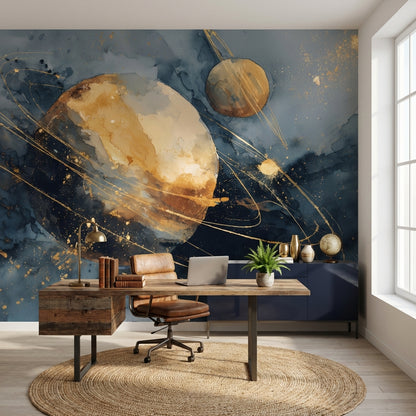 Cosmic Planets Wallpaper Abstract Celestial Wall Mural