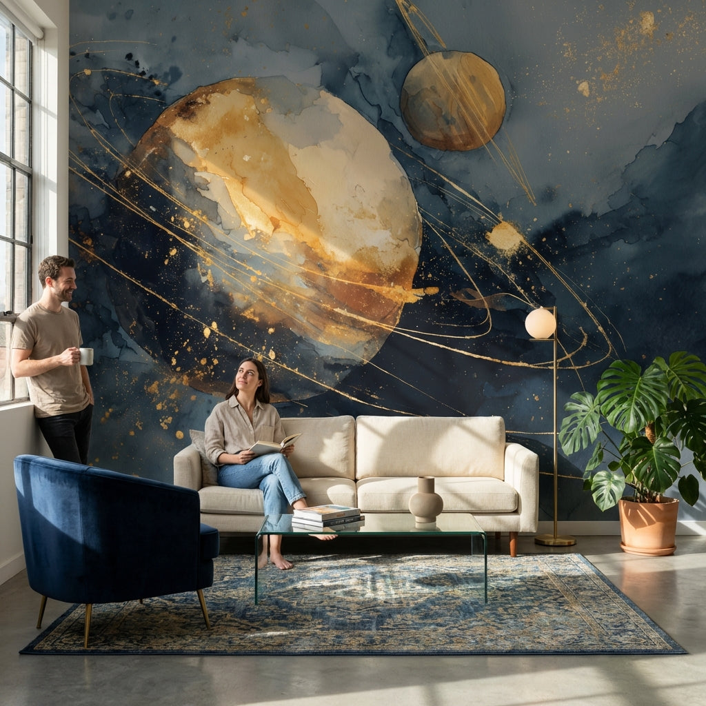 Cosmic Planets Wallpaper Abstract Celestial Wall Mural