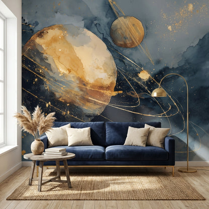 Cosmic Planets Wallpaper Abstract Celestial Wall Mural