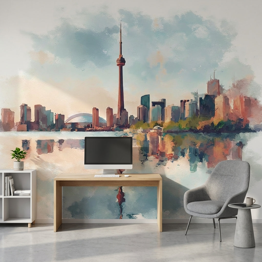 Cityscape Wallpaper Watercolor Abstract Wall Decor