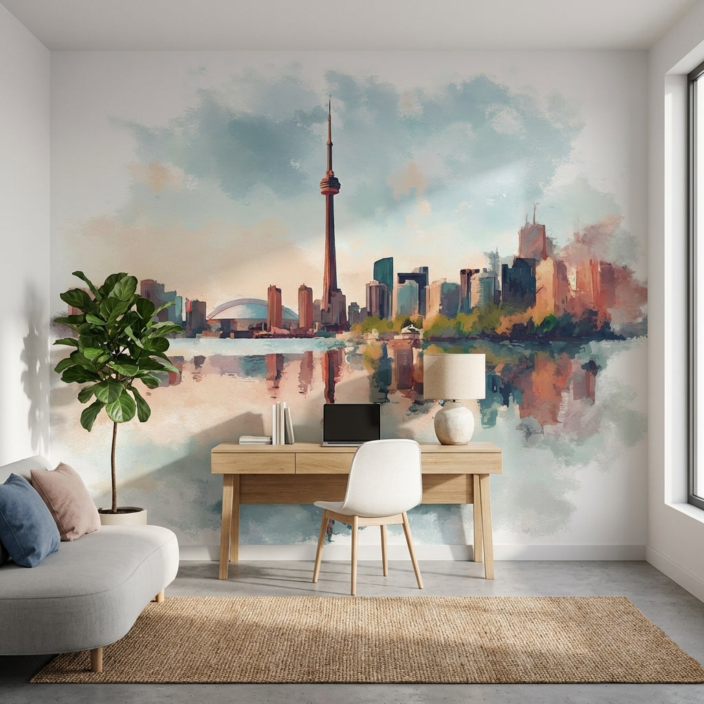 Cityscape Wallpaper Watercolor Abstract Wall Decor