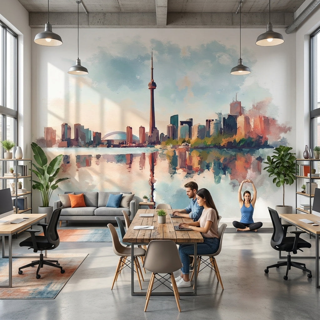 Cityscape Wallpaper Watercolor Abstract Wall Decor