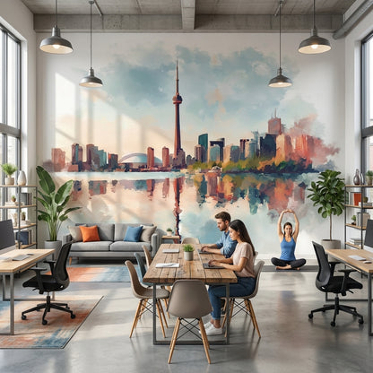 Cityscape Wallpaper Watercolor Abstract Wall Decor