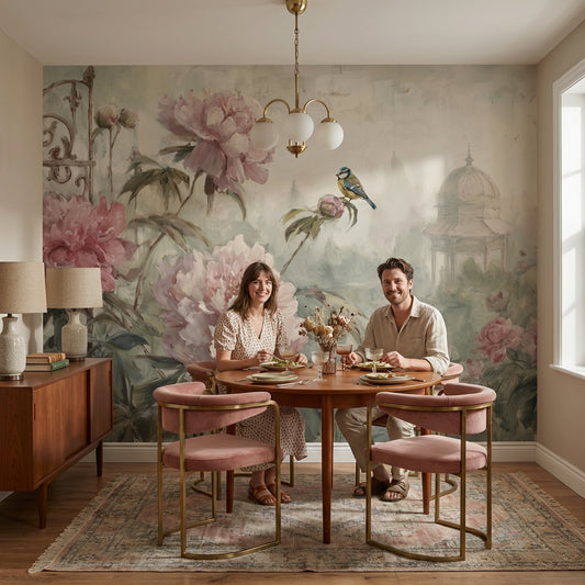 Vintage Floral Wallpaper Peonies Bird Wall Mural