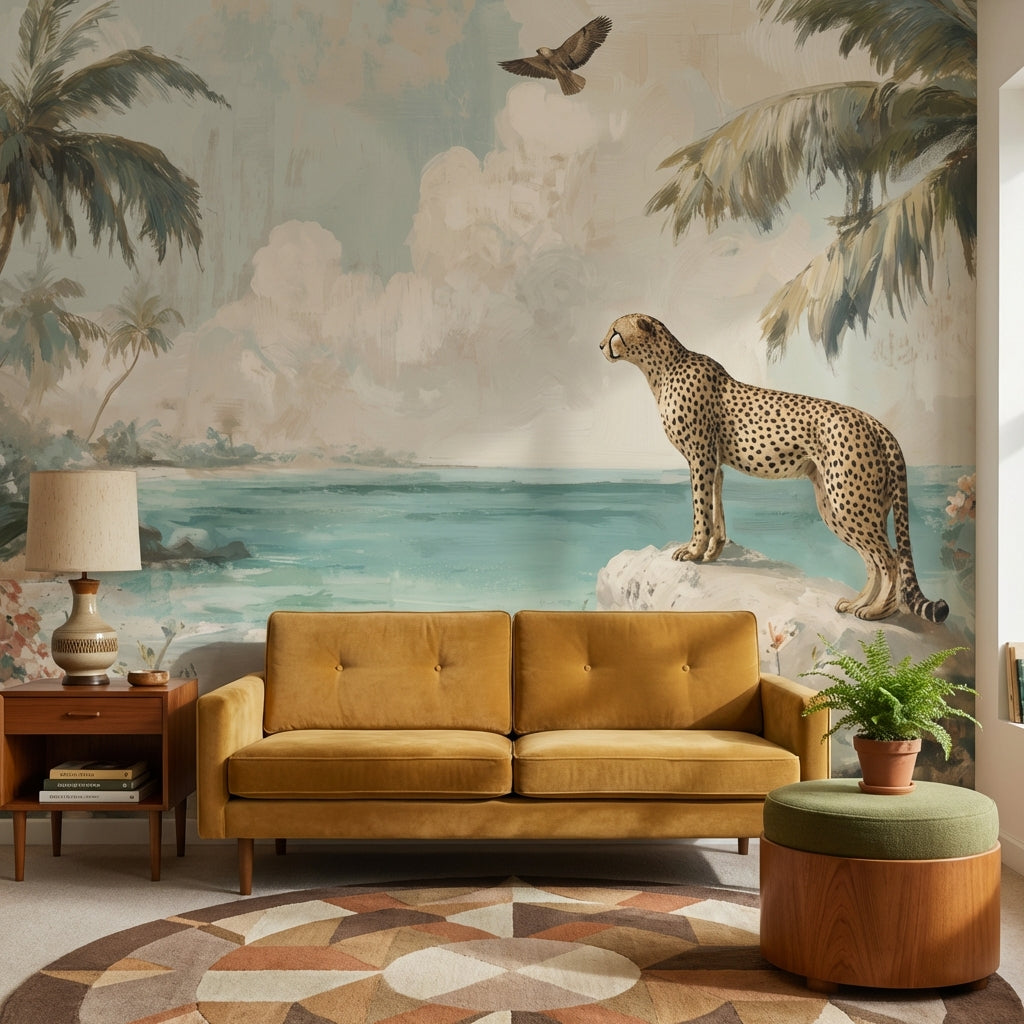 Tropical Landscape Wallpaper Cheetah Floral Wall Decor
