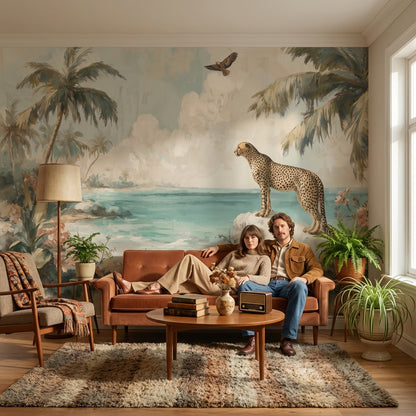 Tropical Landscape Wallpaper Cheetah Floral Wall Decor