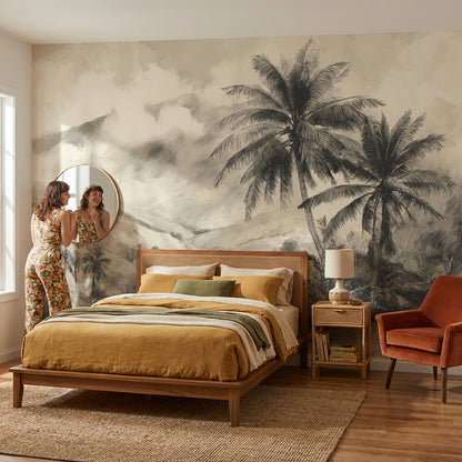 Vintage Tropical Wallpaper Palms Removable Mountain Wall Mural