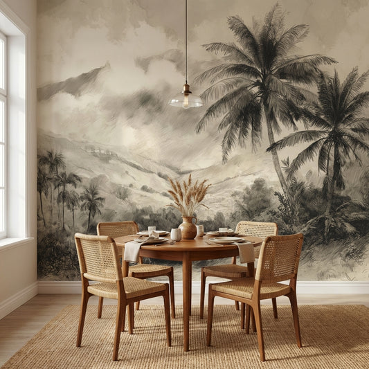 Vintage Tropical Wallpaper Palms Removable Mountain Wall Mural
