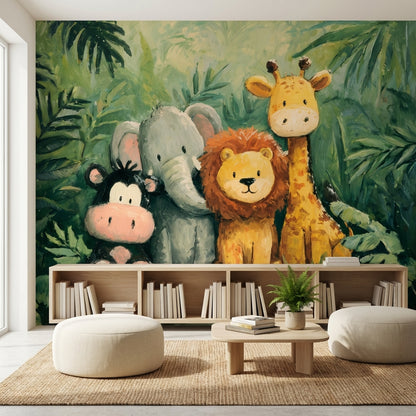 Jungle Animals Wallpaper Green Playful Wall Decor