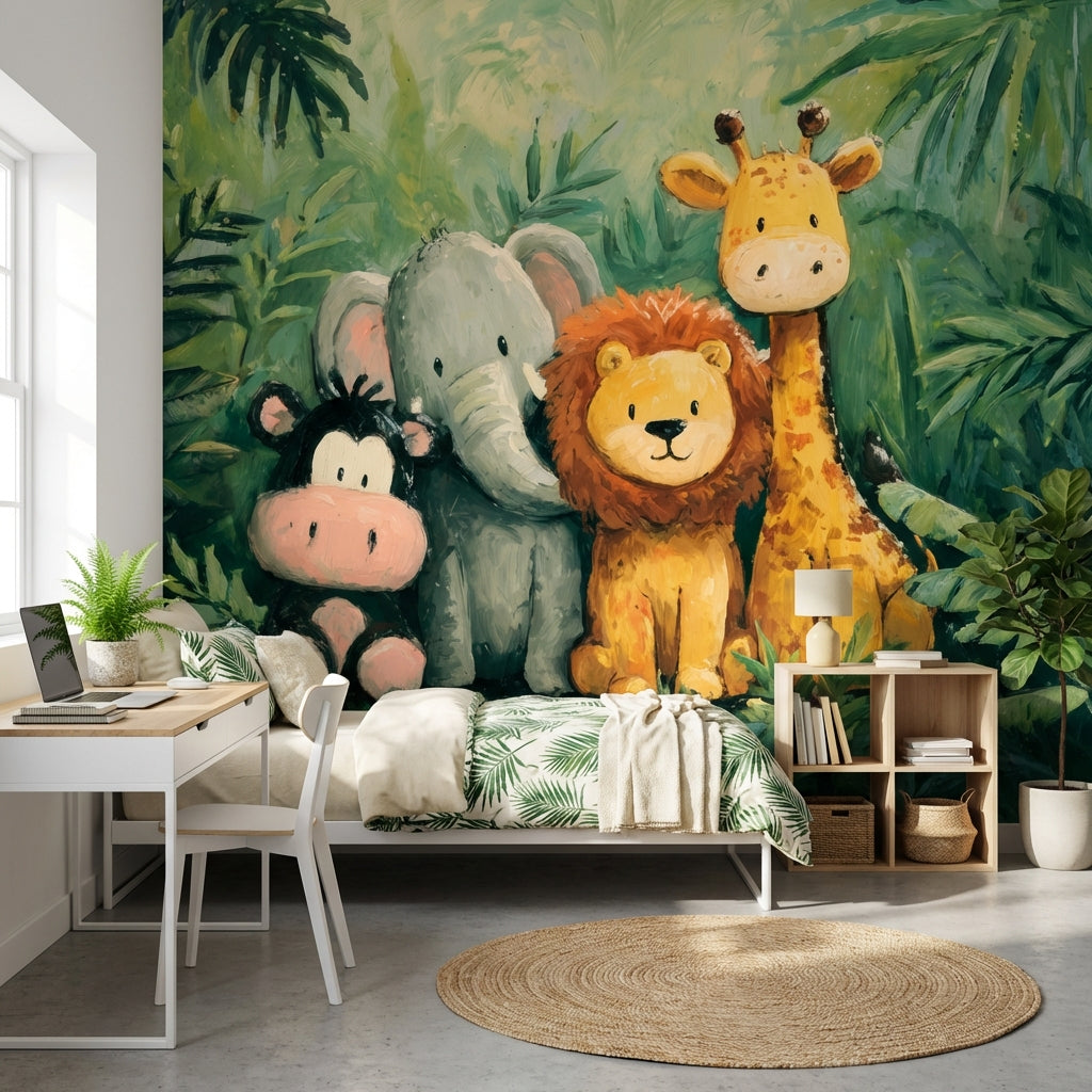 Jungle Animals Wallpaper Green Playful Wall Decor