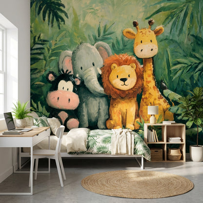 Jungle Animals Wallpaper Green Playful Wall Decor