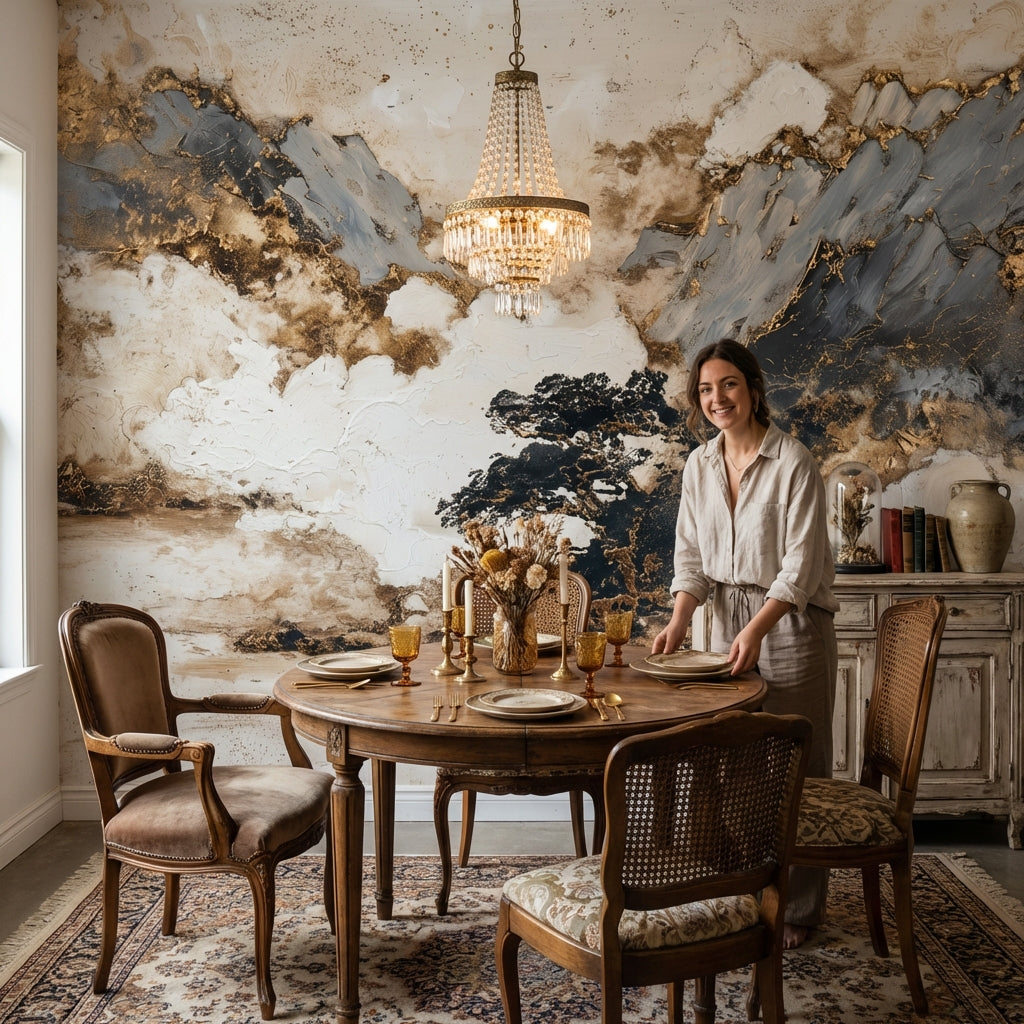 Abstract Landscape Wallpaper Mountains Clouds Mural