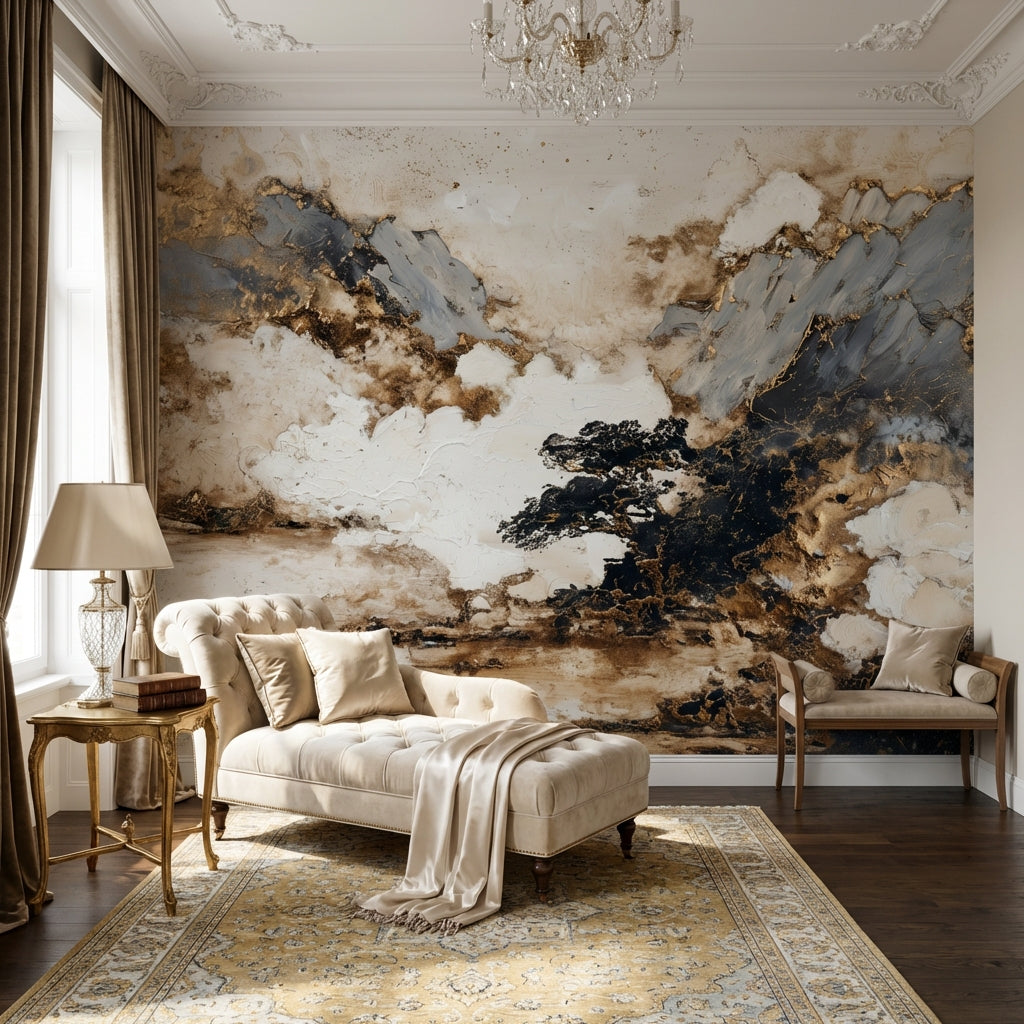 Abstract Landscape Wallpaper Mountains Clouds Mural