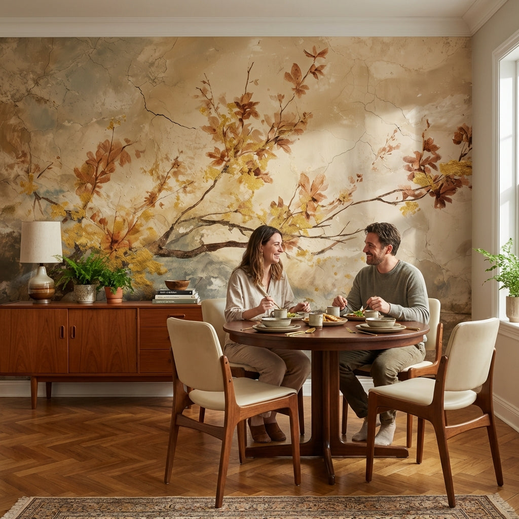 Floral Wallpaper Vintage Removable Beige Wall Mural